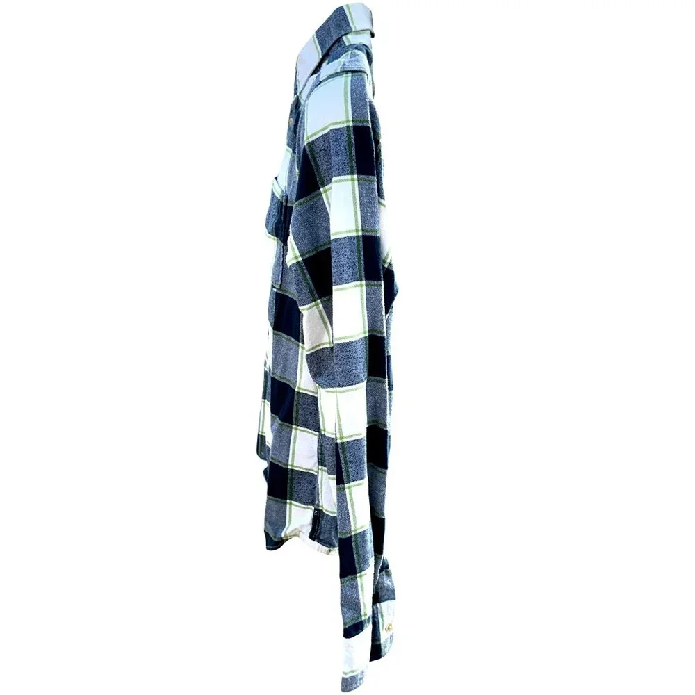 Abercrombie Fitch Large Muscle Button Up Plaid Shirt Green Navy White Cotton Men - Picture 6 of 10